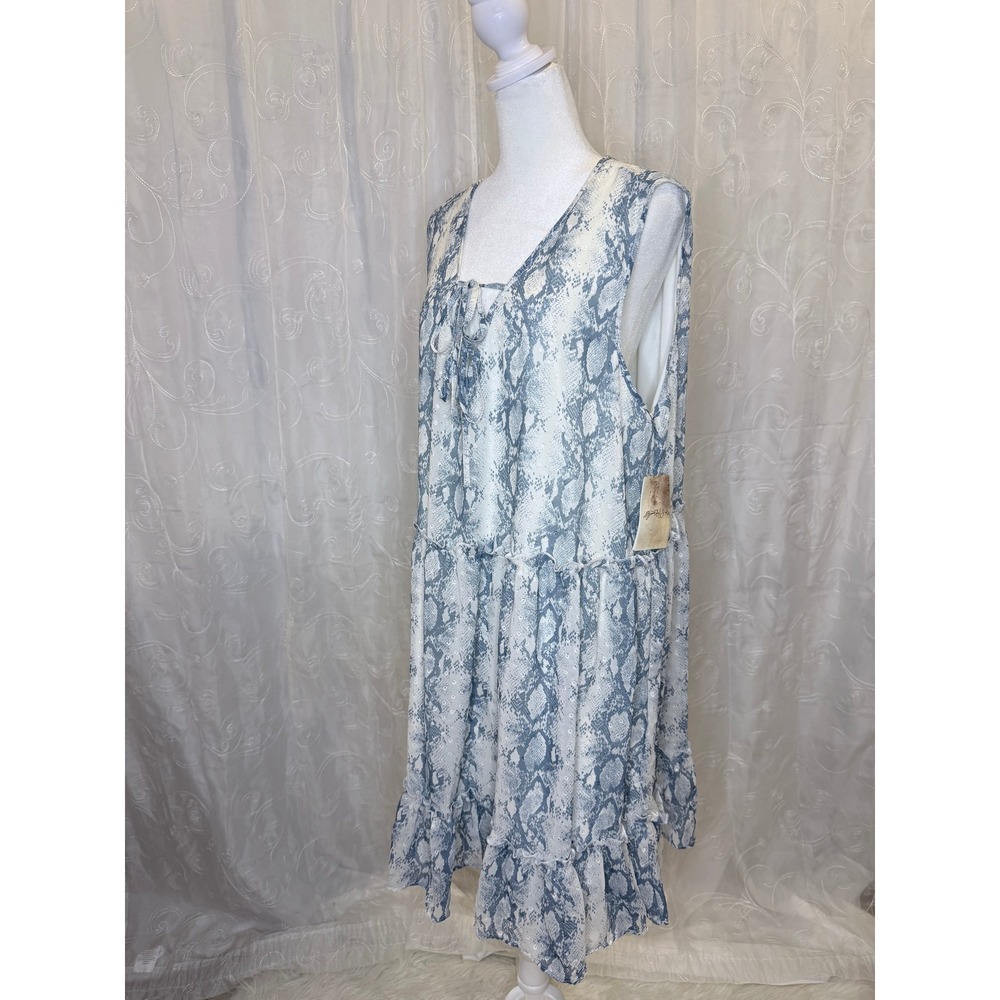 A Beautiful Soul Blue Cream Snakeskin Swiss Dot Tiered Dress 14/16 NWT - Picture 2 of 10